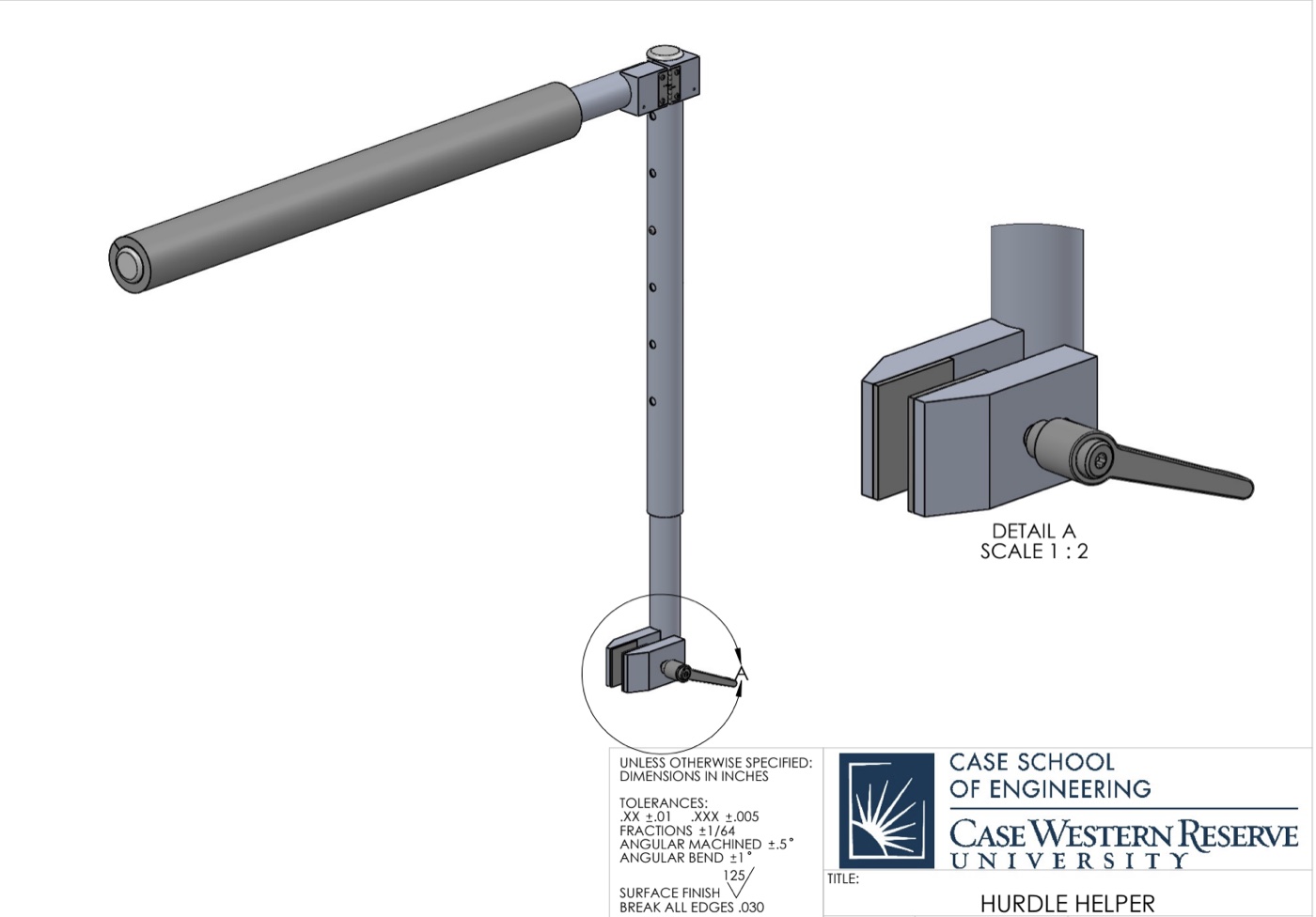 Hurdle Helper CAD render with clamp detail