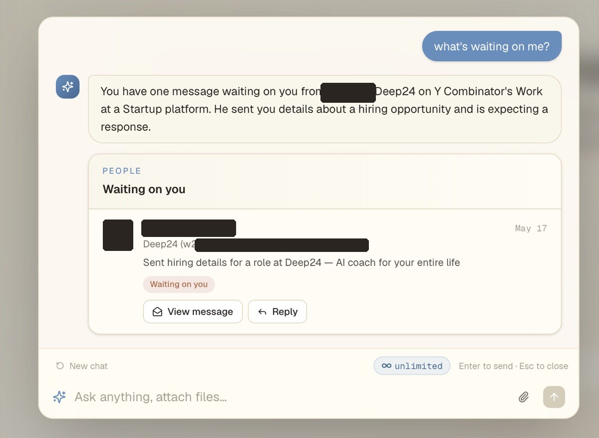 oushi answering a question about the inbox