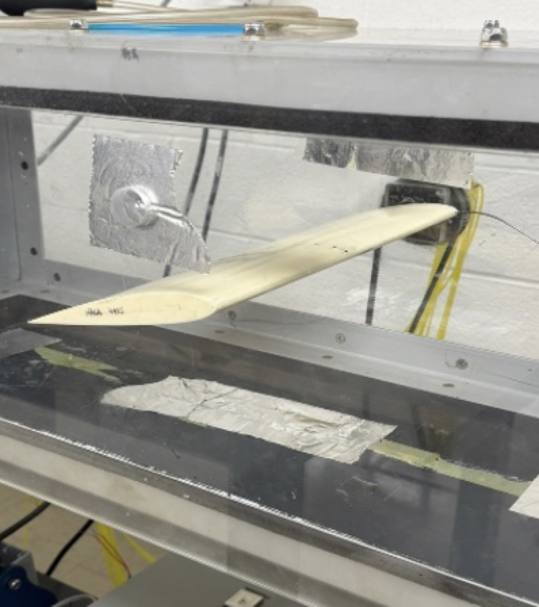 NACA 2415 airfoil mounted in the wind tunnel
